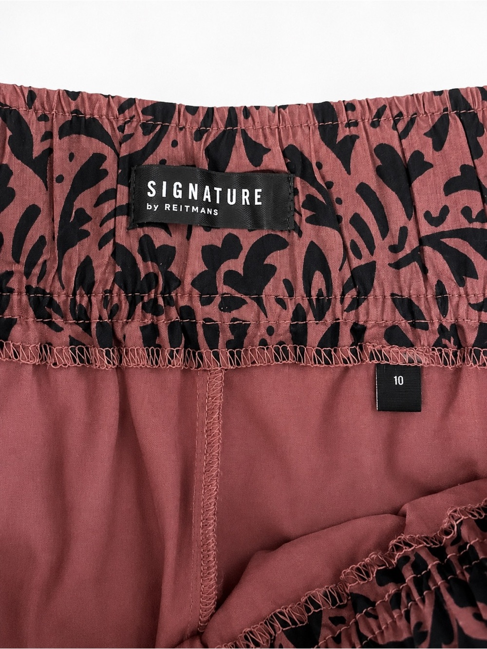 Reitmans Signature Cotton Midi Skirt Size 10 | Mauve & Black Print | Pockets - Picture 3 of 5